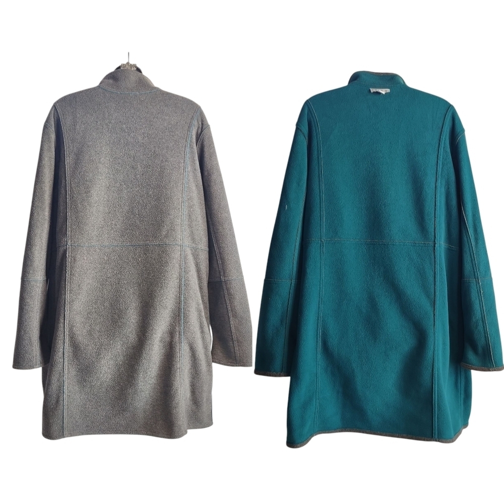 Susan Graver Womens Reversible Gray /Teal Fleece Long Sleeve Button Up Coat Sz L - Picture 3 of 13